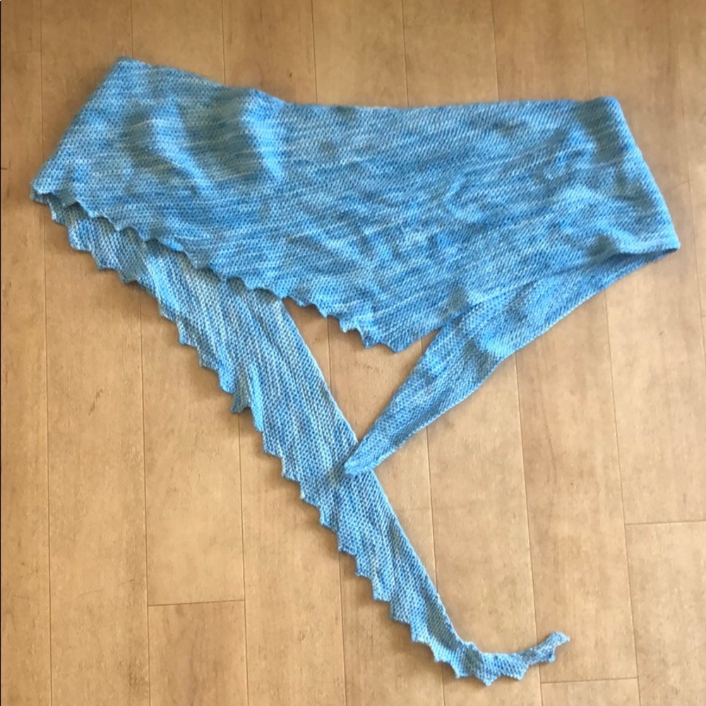 Hand knit blue scarf